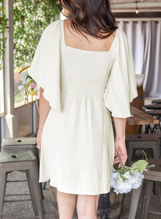 Womens Dresses 2026 Spring Summer Deep V Neck Elegant Bow tie Mini Dress S-XL