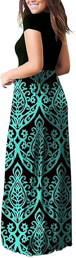 MISFAY Women Short Sleeve Loose Plain Maxi Dresses Casual Long Dresses Pockets