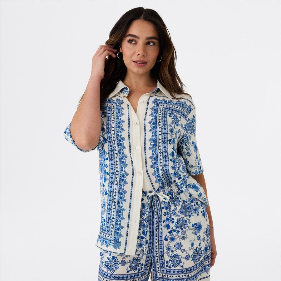 &me Women's Relaxed Print Shirt - Blue & White