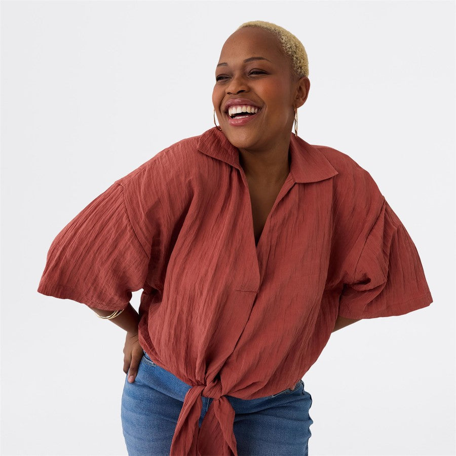 Avella Women's Tie Front Shirt - Marsala