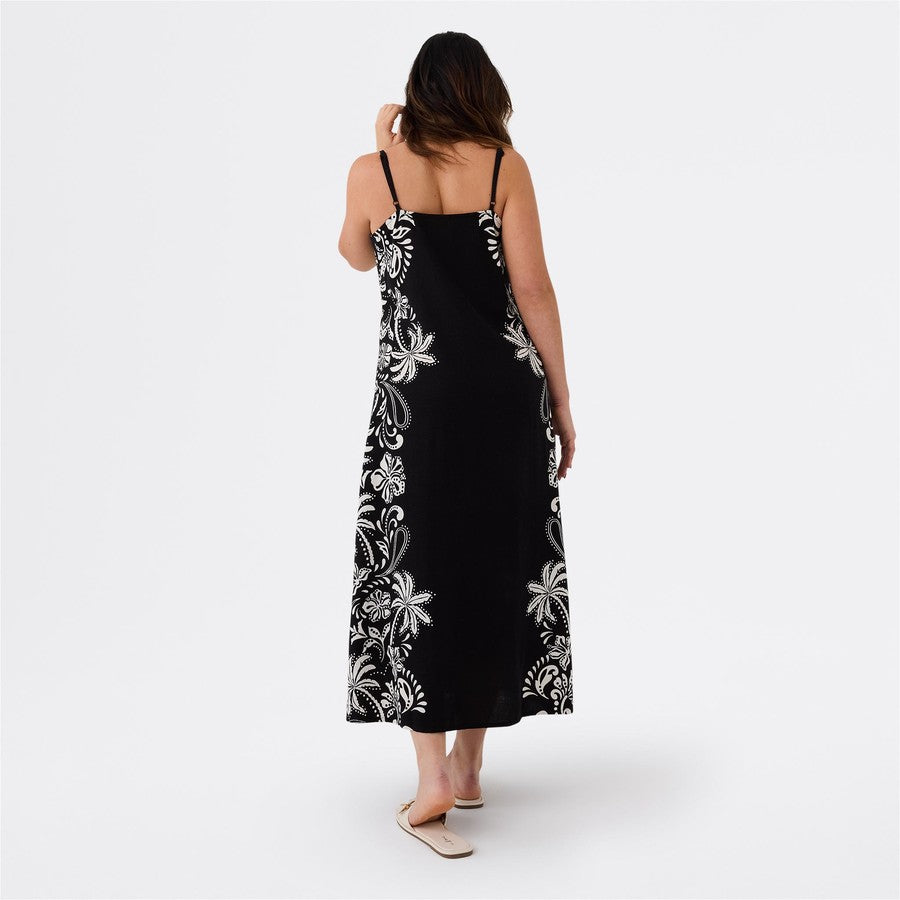 &me Women's Paisley Palm Print Resort Slip Dress - Black