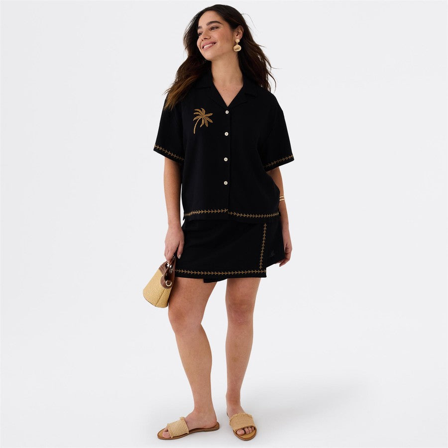 &me Women's Palm Embroidered Skirt - Black