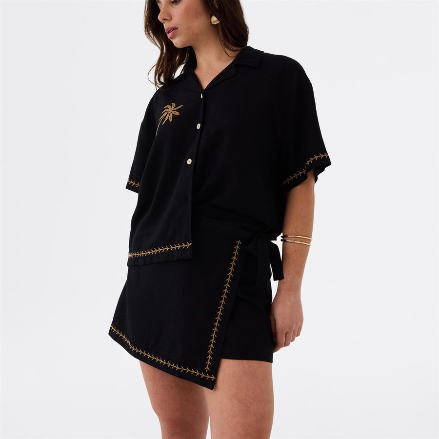 &me Women's Palm Embroidered Skirt - Black