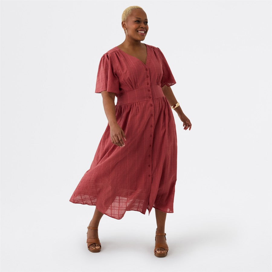 Avella Women's V-Neck Midi Dress - Marsala