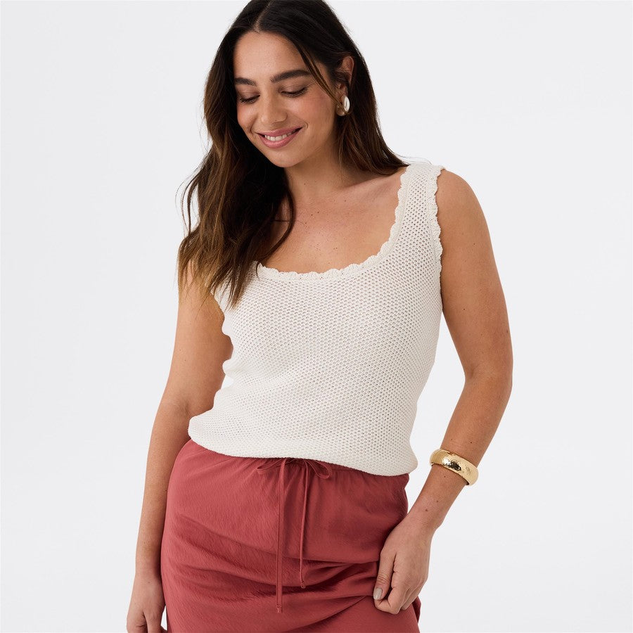 &me Women's Square Neck Crochet Tank - Neutral