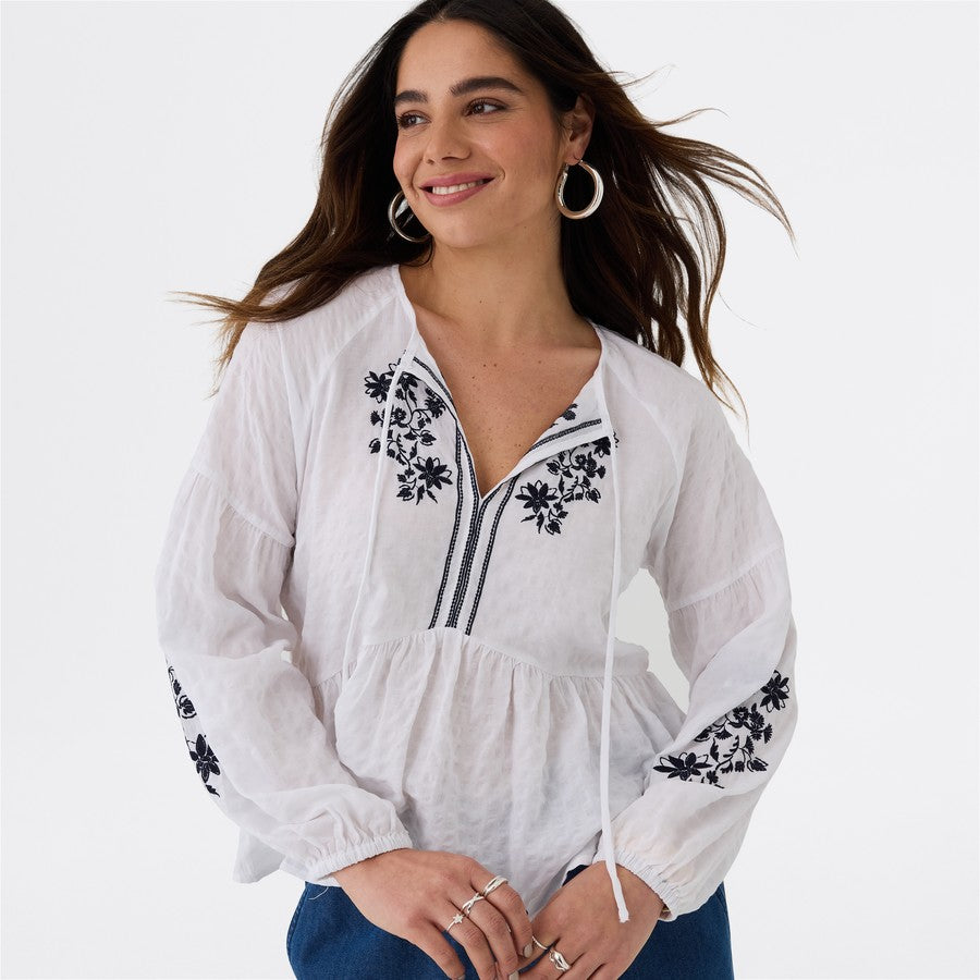 &me Women's Embroidered Blouse - White