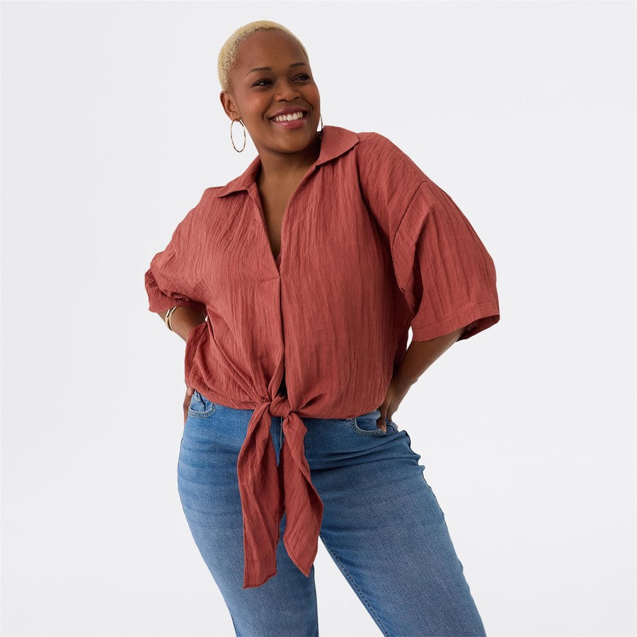 Avella Women's Tie Front Shirt - Marsala