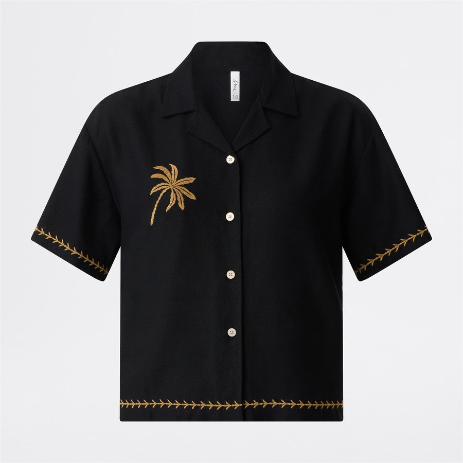&me Women's Embroidered Palm Shirt - Black