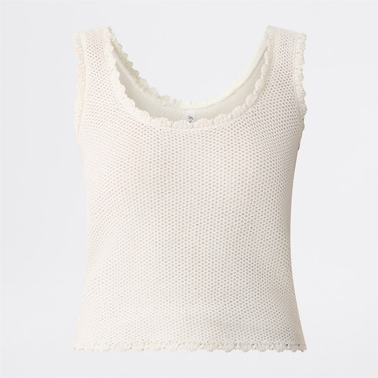 &me Women's Square Neck Crochet Tank - Neutral