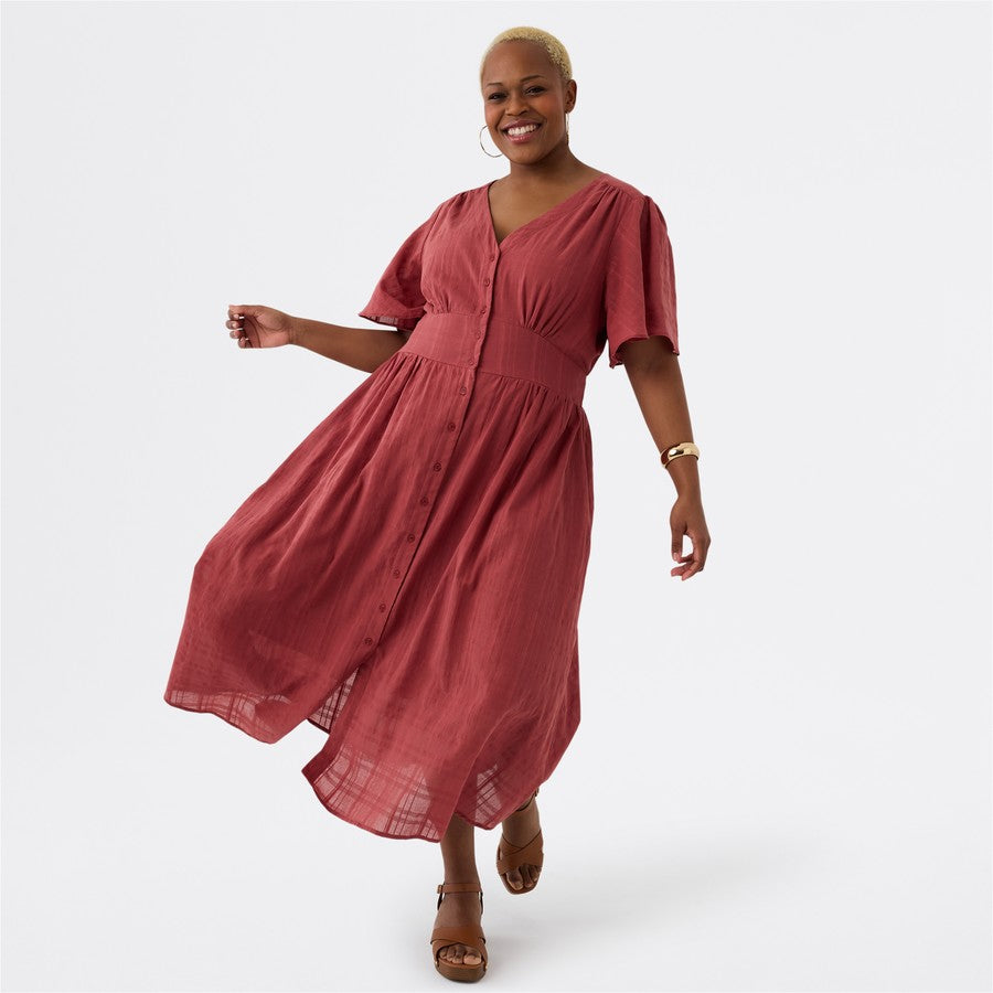 Avella Women's V-Neck Midi Dress - Marsala